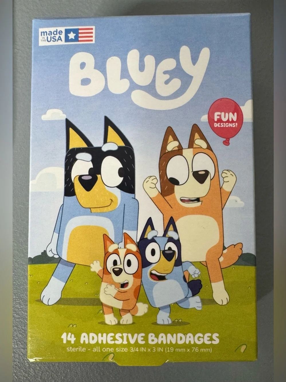 Bluey Kids Adhesive Bandages - Blue & Orange Fun Designs, 14 Count
